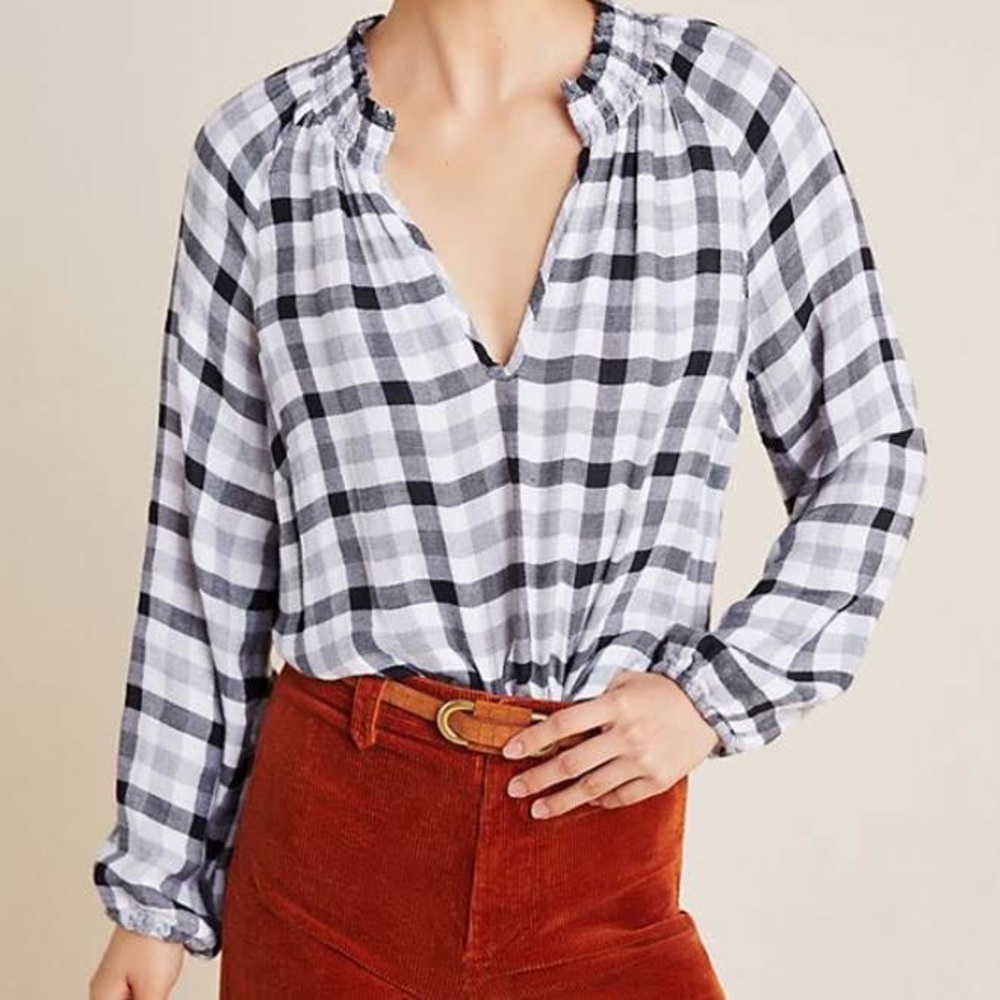 Anthropologie Cloth & Stone Plaid Top